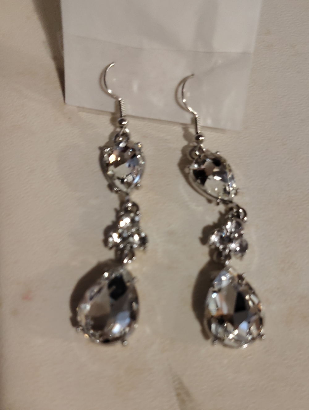 Silver Crystal Drop Earrings - Clear